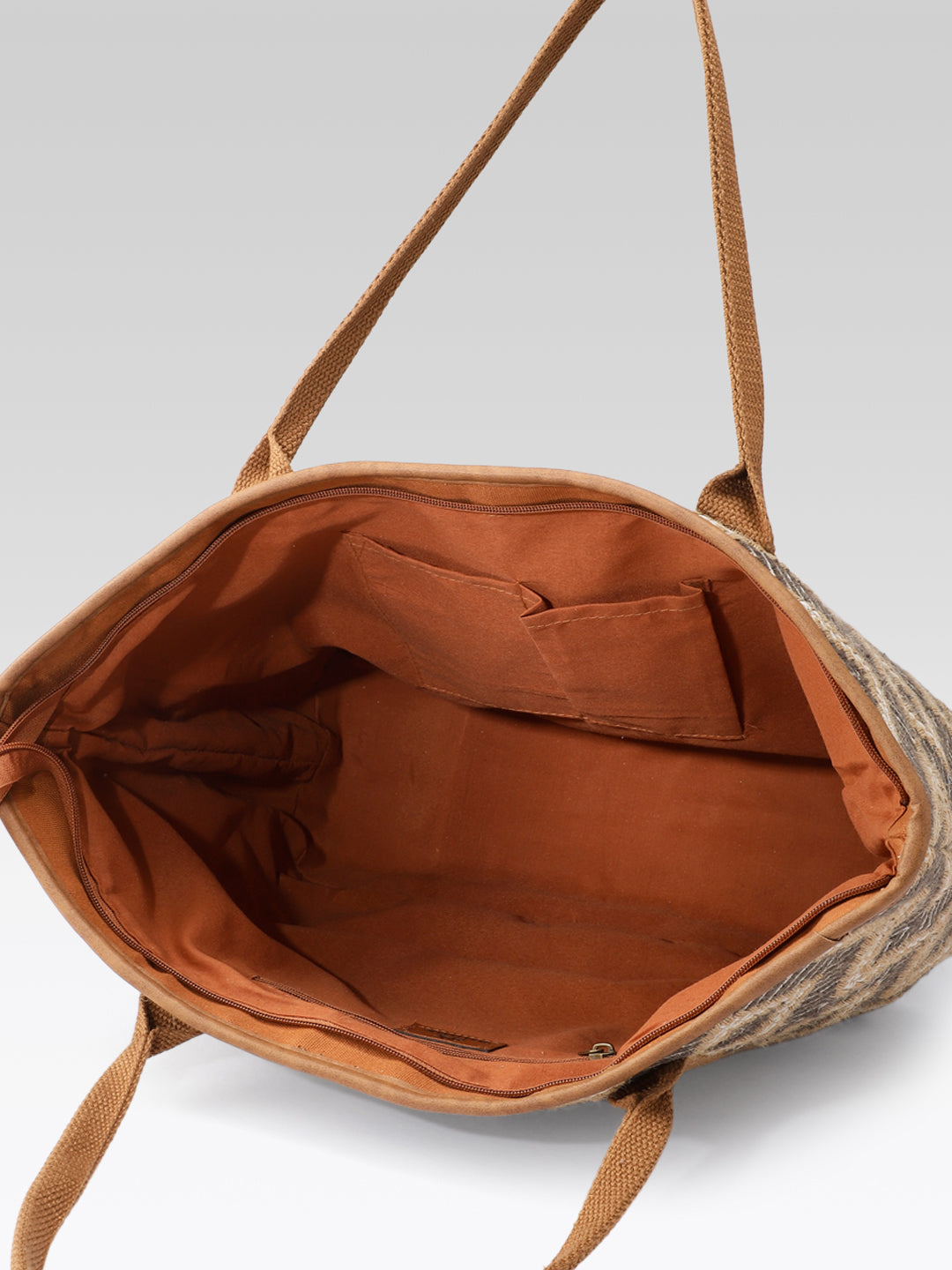 PRIMROSE Woven Tote Bag, Geometric Pattern, Brown and Beige
