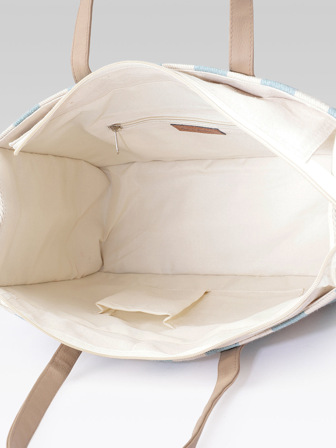 PRIMROSE Striped Canvas Tote Bag with Blue and Beige