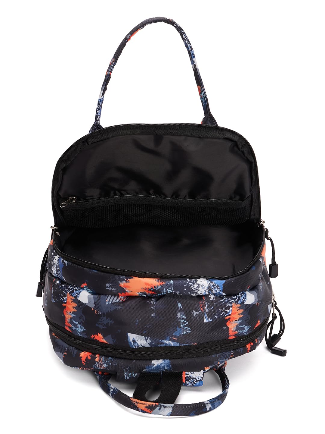 RIMROCK Mountain Print Backpack with Multiple Compartments, Blue and Orange Snow Pattern Design