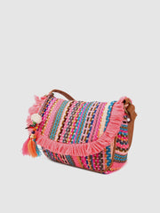 PRIMROSE Multicolour Woven Fringed Handbag with Adjustable Strap Crossbody Bag with Tassels