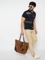 RIMROCK Patchwork Suede Tote Bag, Brown with Canvas Straps, Large Casual Shopper