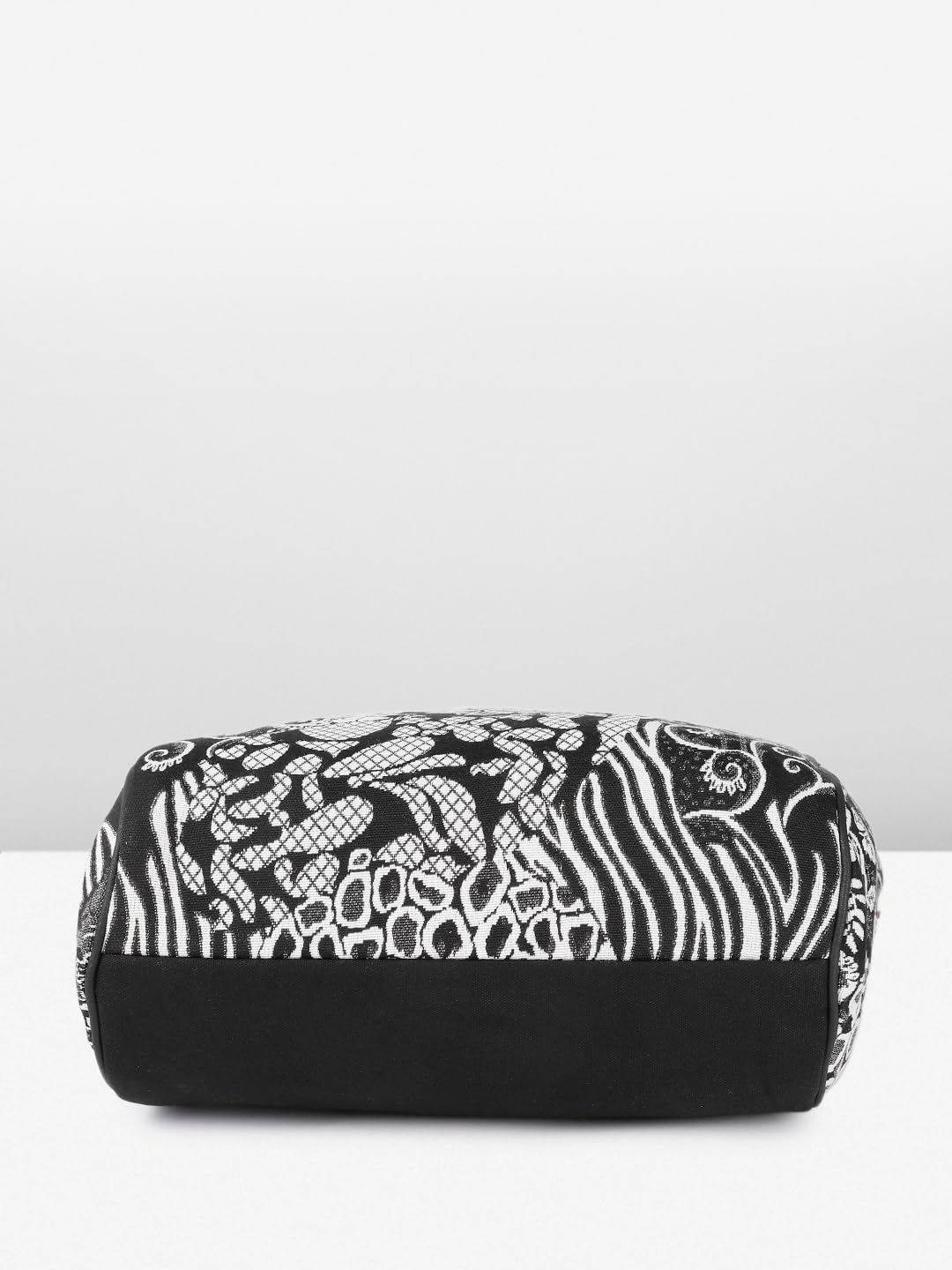 PRIMROSE Floral Print Tote Bag with Tassels, Black and White Pattern, Double Handles