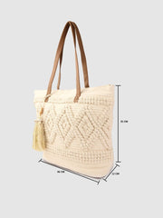 PRIMROSE Women Off-White Woven Design Shoulder Bag with Tasselled Detail