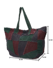 RIMROCK Patchwork Canvas Tote Bag, Multi-Color with Green Burgundy Grey, Large Casual Shoulder Bag