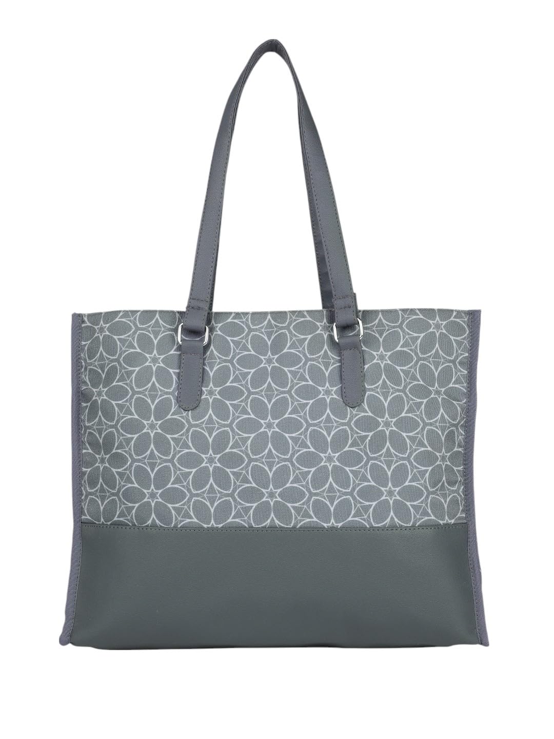 PRIMROSE Floral Pattern Canvas Tote Bag, Grey and White, Double Handle Shoulder Straps