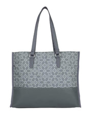 PRIMROSE Floral Pattern Canvas Tote Bag, Grey and White, Double Handle Shoulder Straps