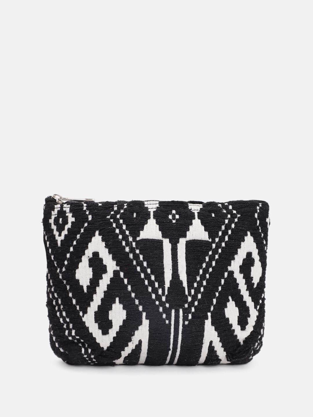PRIMROSE Geometric Pattern Tote Bag with Matching Pouch, Black and White Print, Double Shoulder Straps