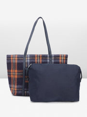 PRIMROSE Plaid Wool Tote Bag for Women Orange and Black