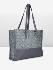 PRIMROSE Floral Pattern Canvas Tote Bag, Grey and White, Double Handle Shoulder Straps