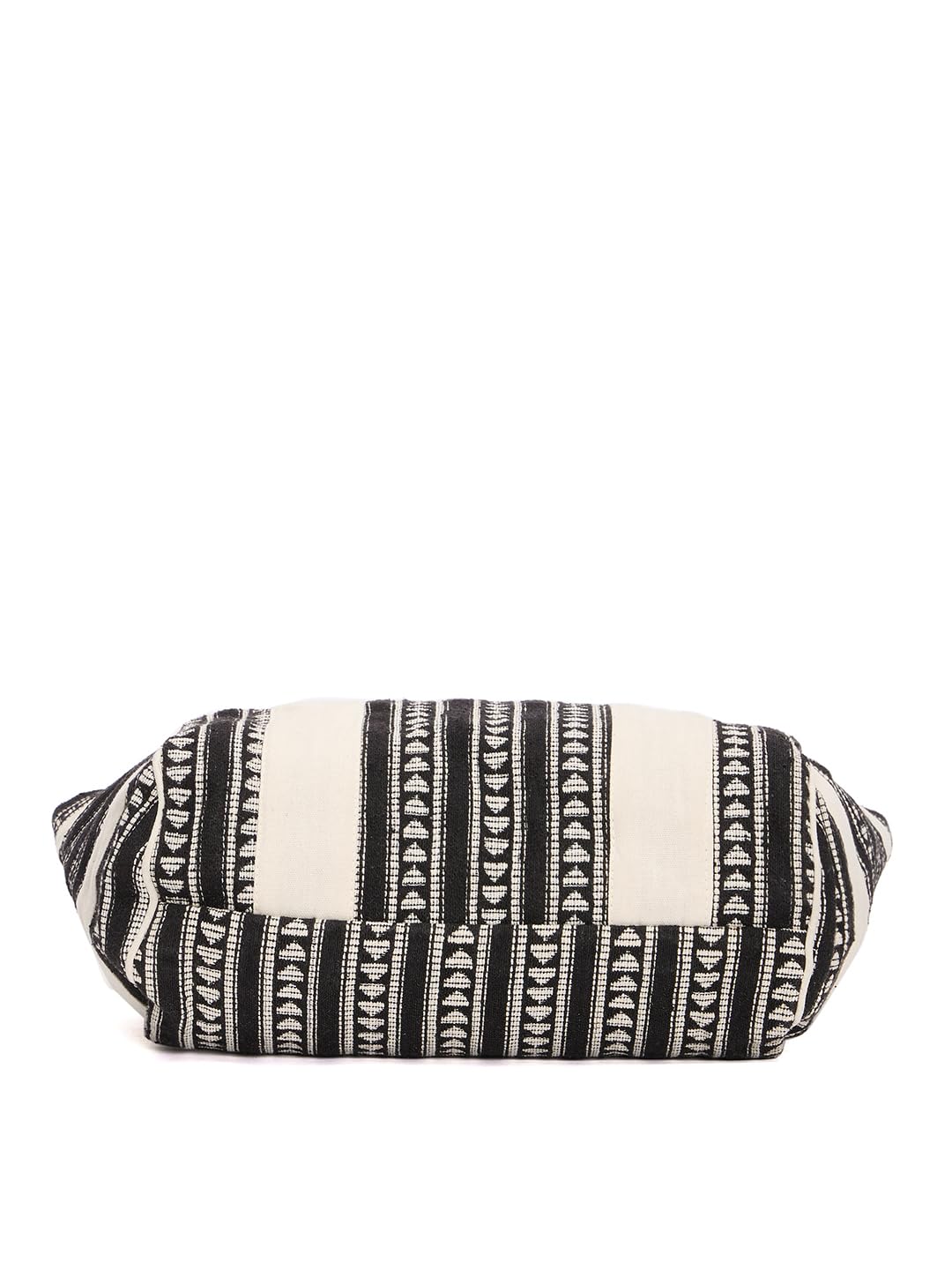 RIMROCK Boho Canvas Tote Bag with Tassel, Black and White Geometric Pattern, Large Shoulder Bag