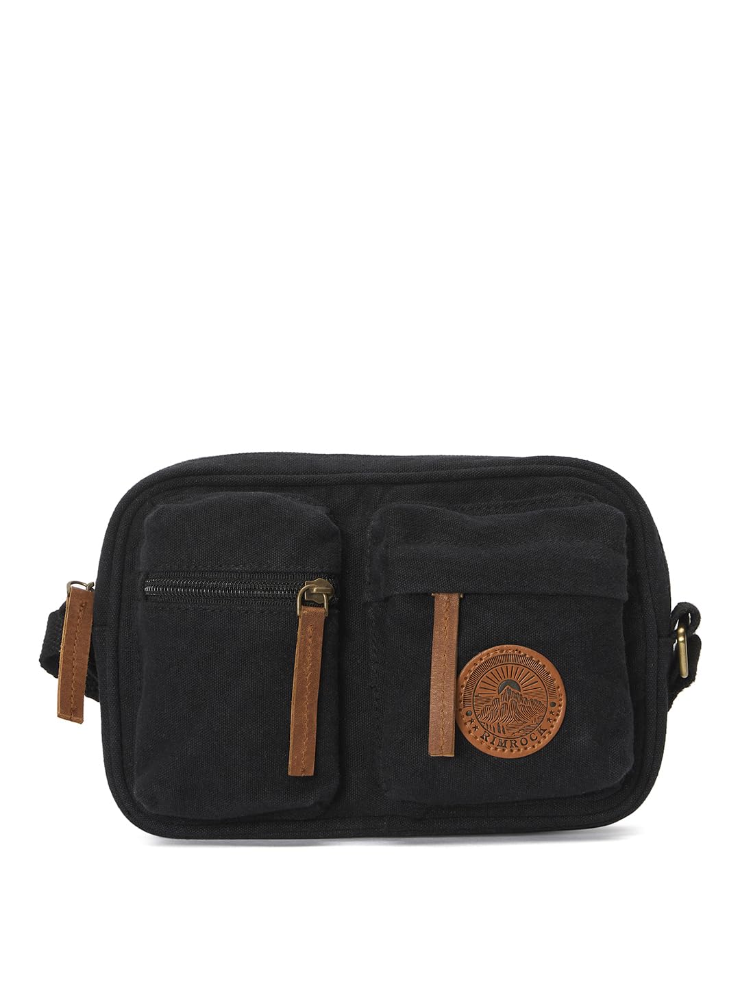 Rimrock Canvas Utility Crossbody Bag with Leather Trim, Black, Multi-Pocket Design