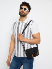 Rimrock Canvas Utility Crossbody Bag with Leather Trim, Black, Multi-Pocket Design