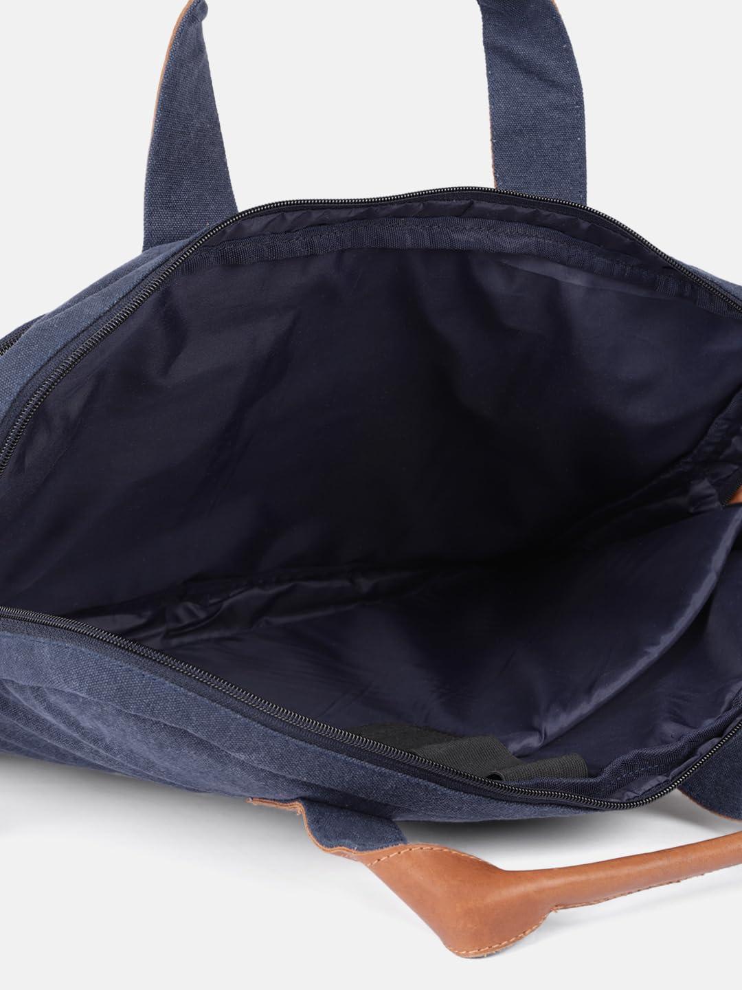 PRIMROSE Canvas Laptop Bag, Navy Blue with Brown Leather Handles, Dual Front Pockets, Shoulder Strap