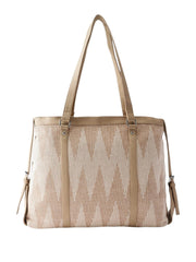 PRIMROSE Large Canvas Tote Bag with Textured Pattern, Double Shoulder Straps, Beige