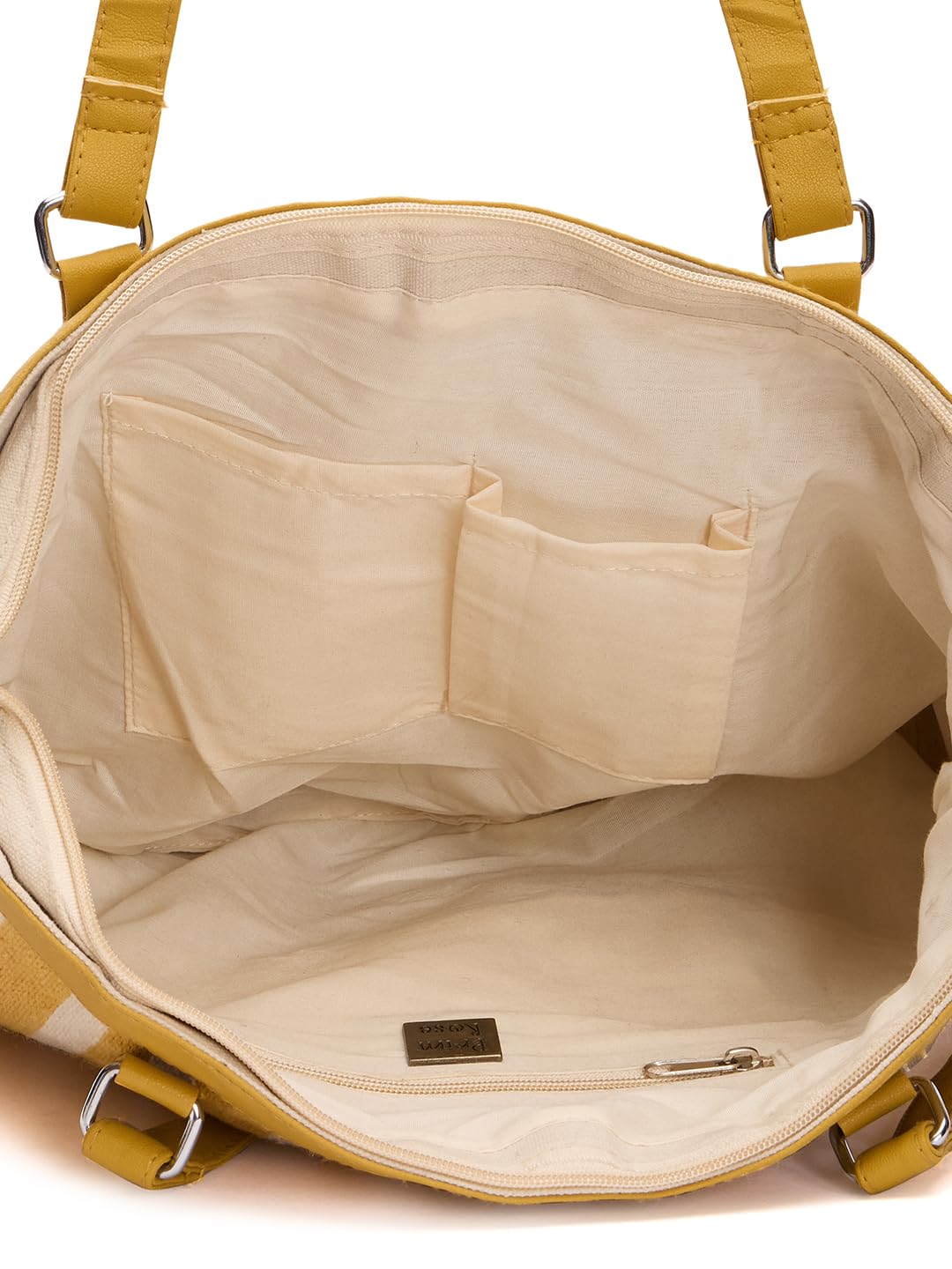 RIMROCK Striped Canvas Tote Bag, Yellow and White, Shoulder Straps, Fashion Handbag