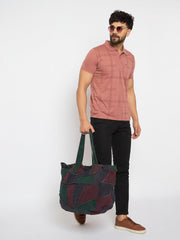 RIMROCK Patchwork Canvas Tote Bag, Multi-Color with Green Burgundy Grey, Large Casual Shoulder Bag