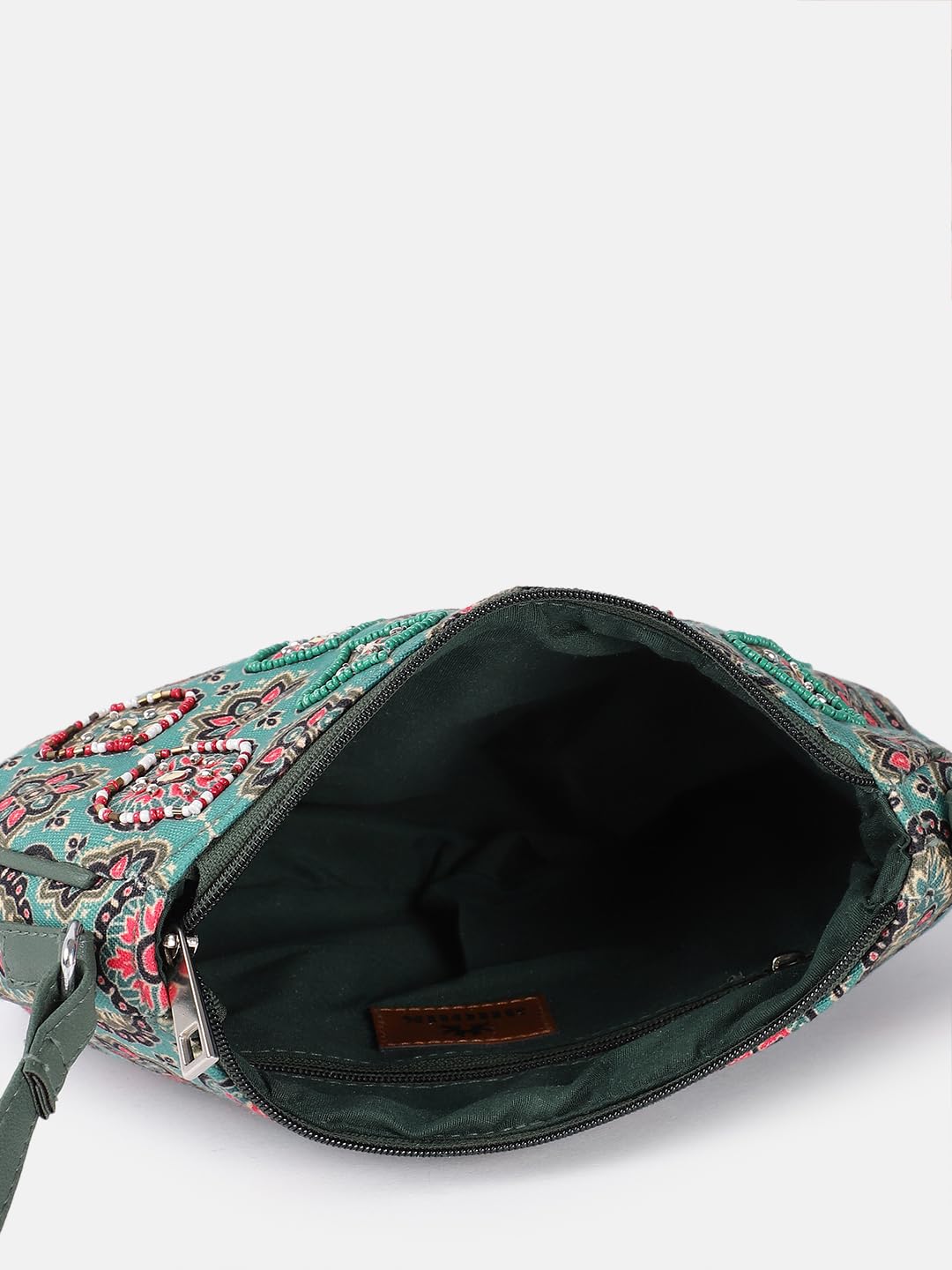 PRIMROSE Floral Pattern Crossbody Handbag, Turquoise with Pink Medallion Print, Adjustable Strap