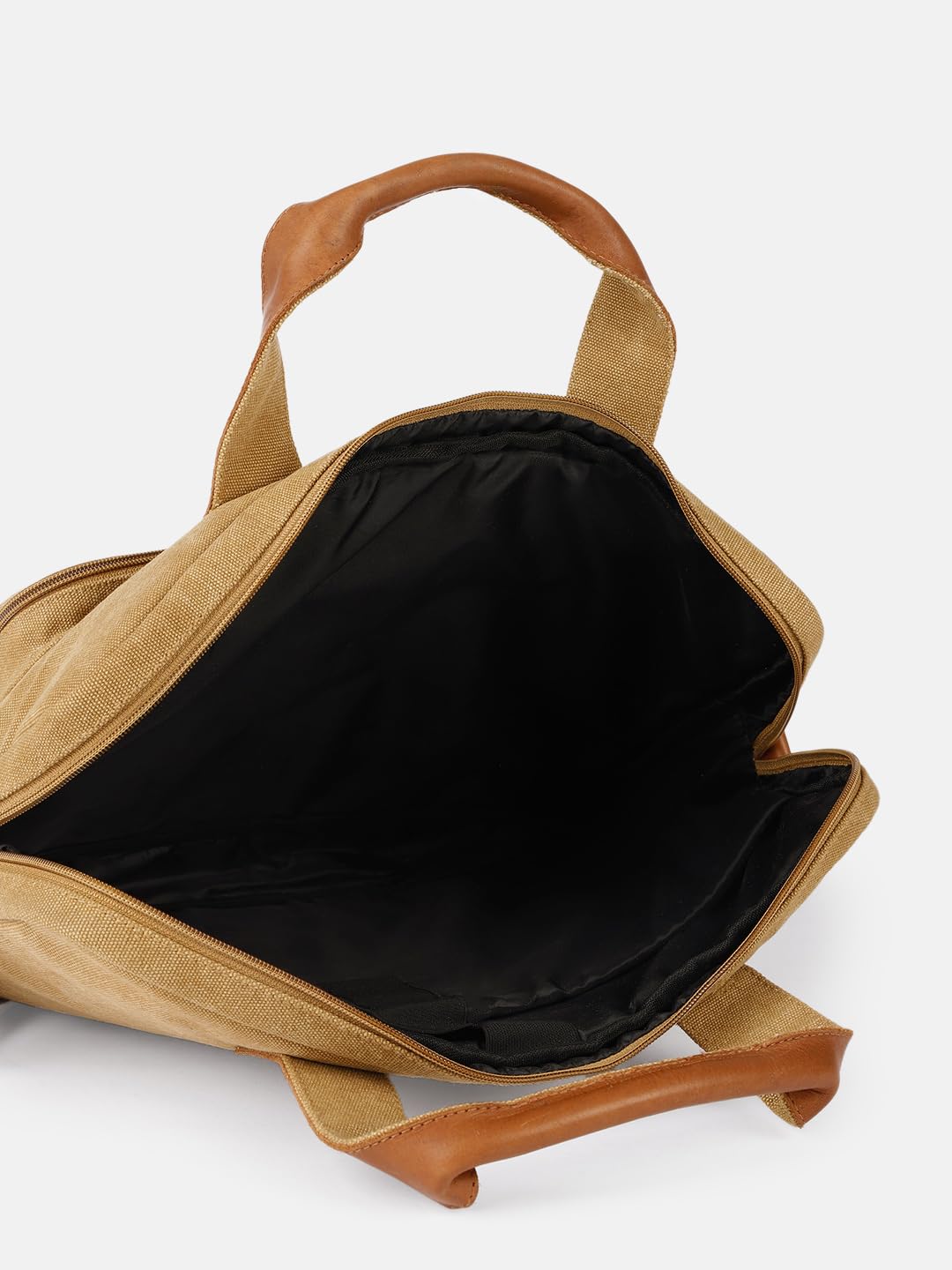 PRIMROSE Canvas Messenger Bag with Polyurethane Trim, Khaki Brown, Laptop Compatible