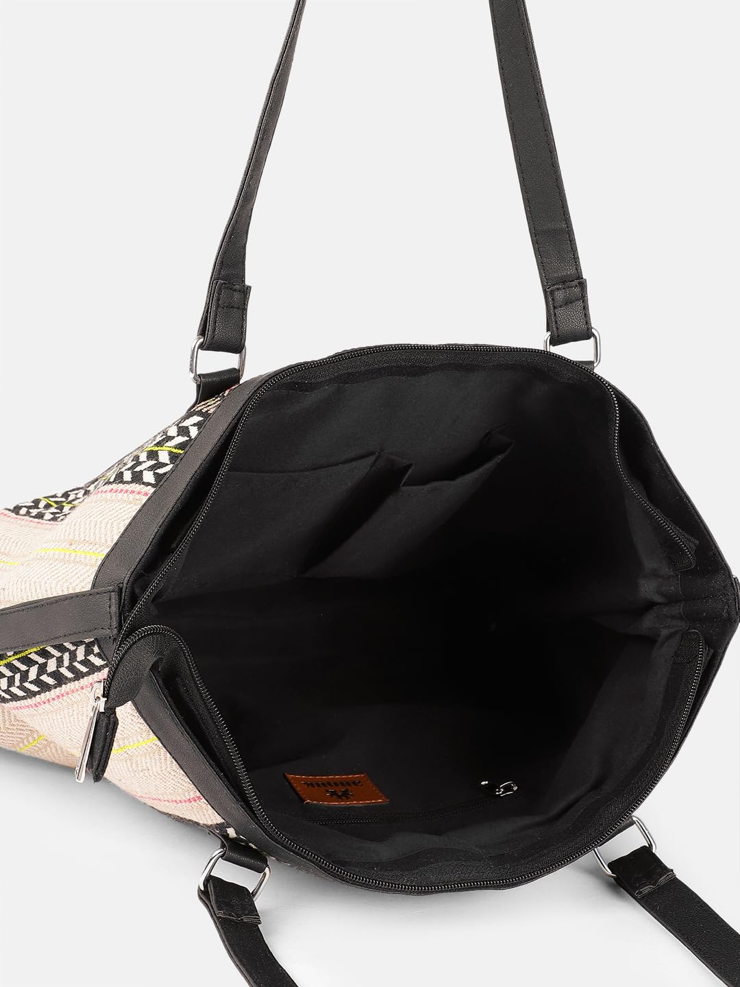 Women's Stylish Tote Bag, Chevron Pattern with Black Trim, Multi-Colour Stripes