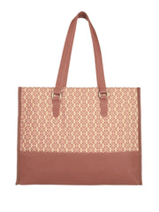 PRIMROSE Floral Pattern Canvas Tote Bag, Brown Polyurethane Trim, Double Handle Shoulder Straps