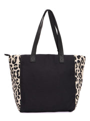 RIMROCK Leopard Print Canvas Tote Bag with Tassel, Black and White, Large Shoulder Handbag