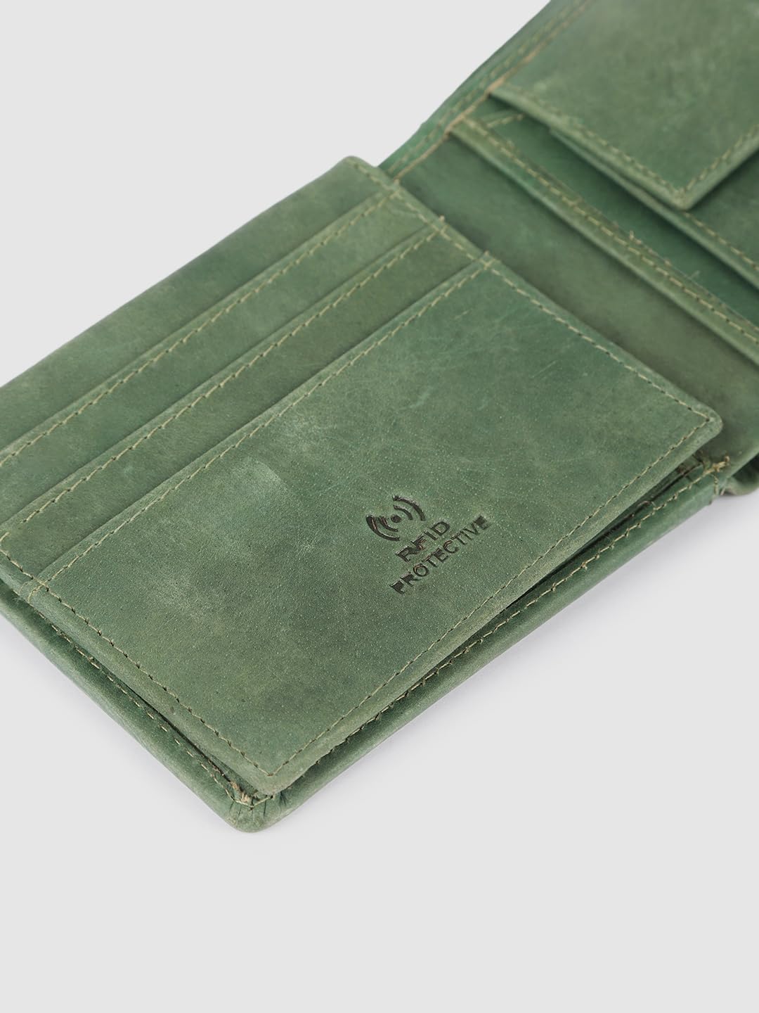 PRIMROSE Leather Bi-fold Wallet, Olive Green, Slim Design