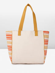 PRIMROSE Canvas Tote Bag, Orange and Yellow Striped Pattern, Decorative Tassel