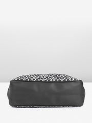 PRIMROSE Floral Pattern Tote Bag with Tassel, Black and White, Double Handle