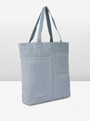 PRIMROSE Canvas Tote Bag with Multiple Pockets, Blue, Double Handles