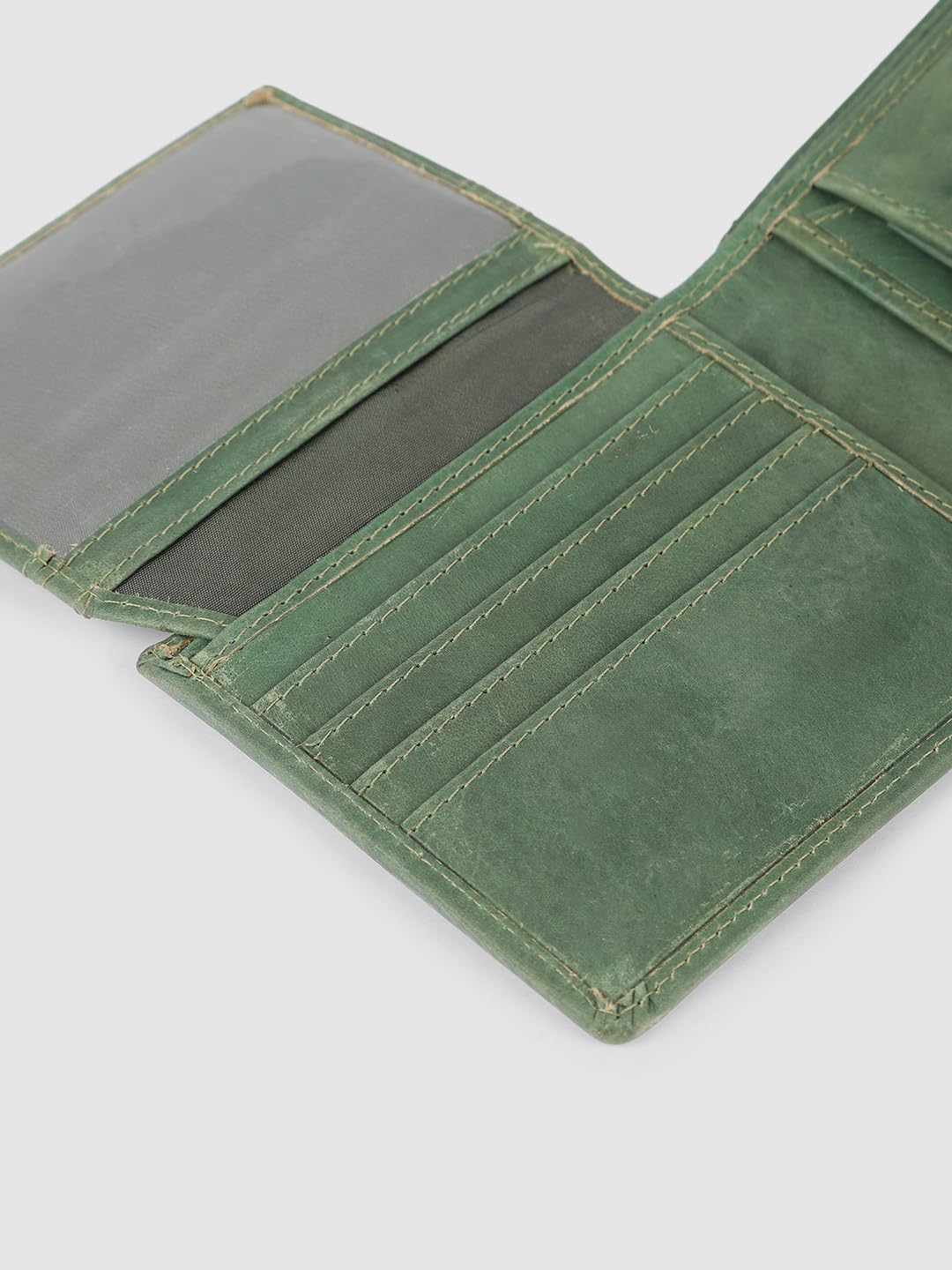 PRIMROSE Leather Bi-fold Wallet, Olive Green, Slim Design