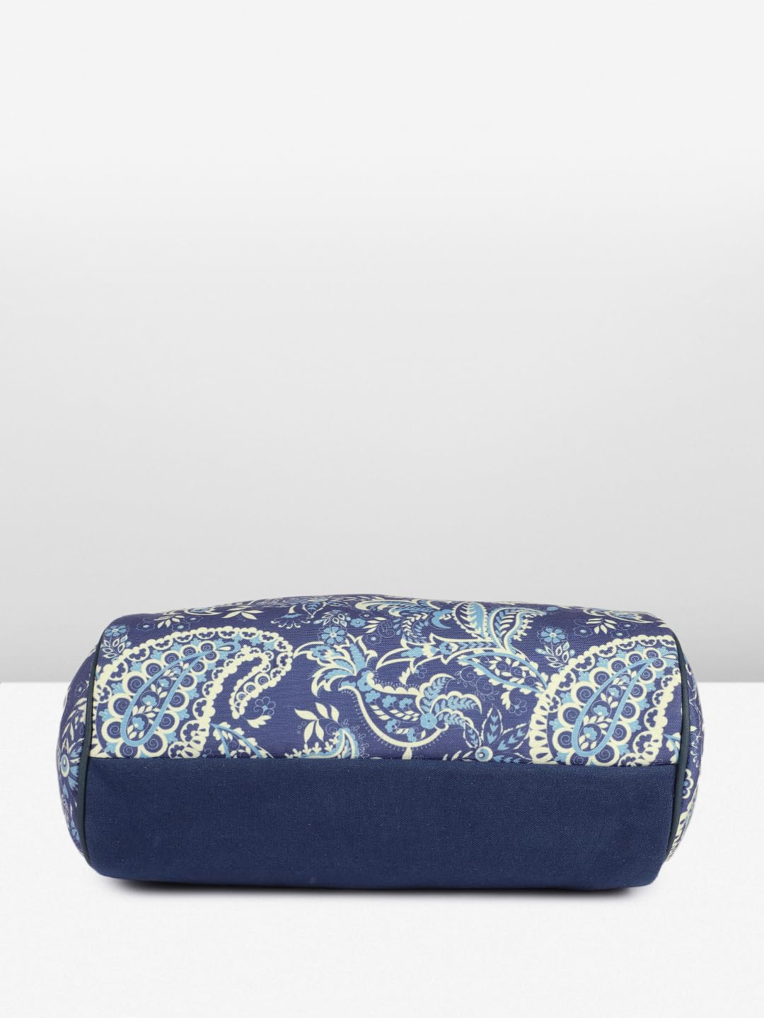 PRIMROSE Paisley Print Canvas Tote Bag with Tassel, Navy Blue and White Pattern, Large Shoulder Straps