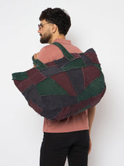 RIMROCK Patchwork Canvas Tote Bag, Multi-Color with Green Burgundy Grey, Large Casual Shoulder Bag