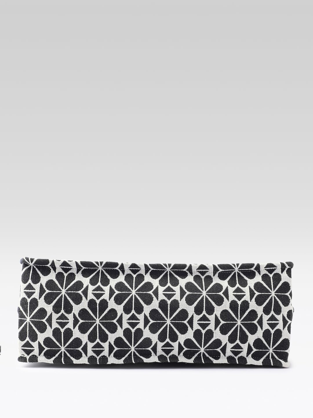 PRIMROSE Floral Pattern Canvas Tote Bag with Grey and Navy Stripes, Black and White