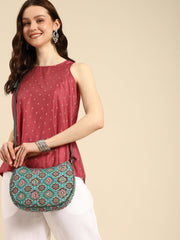 PRIMROSE Floral Pattern Crossbody Handbag, Turquoise with Pink Medallion Print, Adjustable Strap