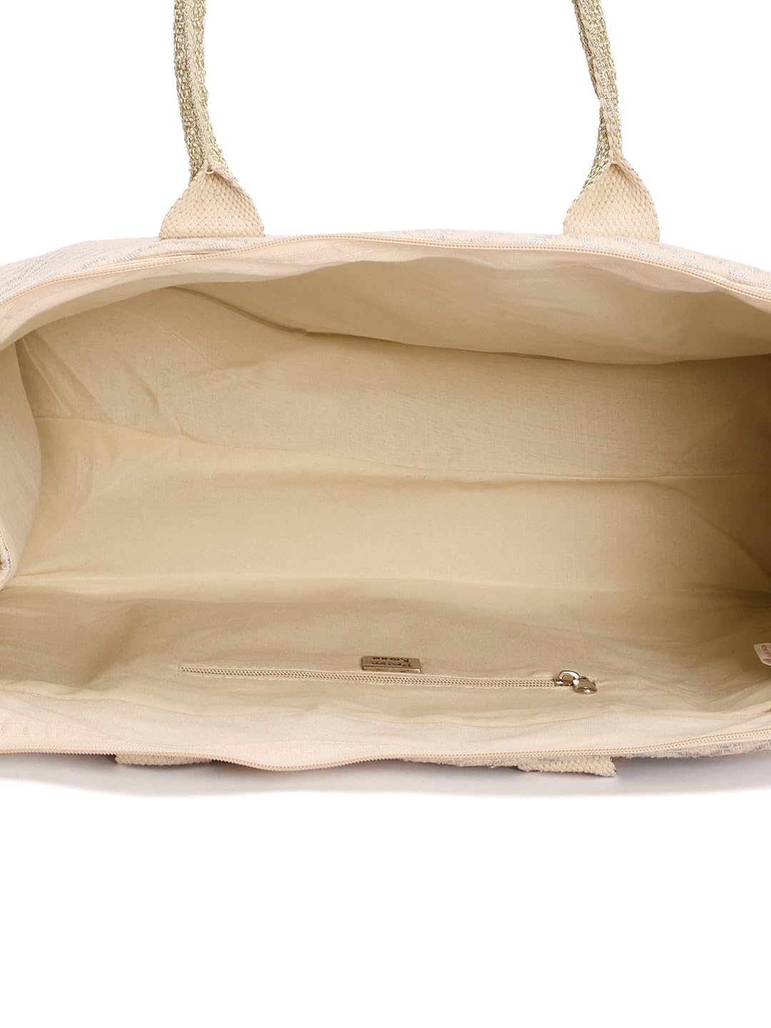 RIMROCK Canvas Tote Bag with Chevron Pattern, Beige and Silver, Double Handle, Large Size