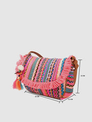 PRIMROSE Multicolour Woven Fringed Handbag with Adjustable Strap Crossbody Bag with Tassels