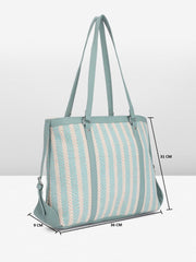PRIMROSE Patterned Tote Bag for Women Teal and Beige Chevron Design