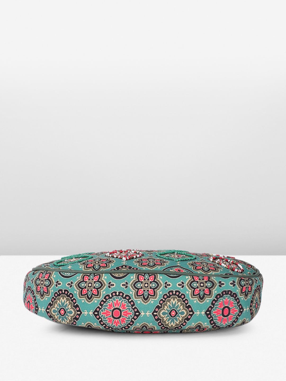 PRIMROSE Floral Pattern Crossbody Handbag, Turquoise with Pink Medallion Print, Adjustable Strap