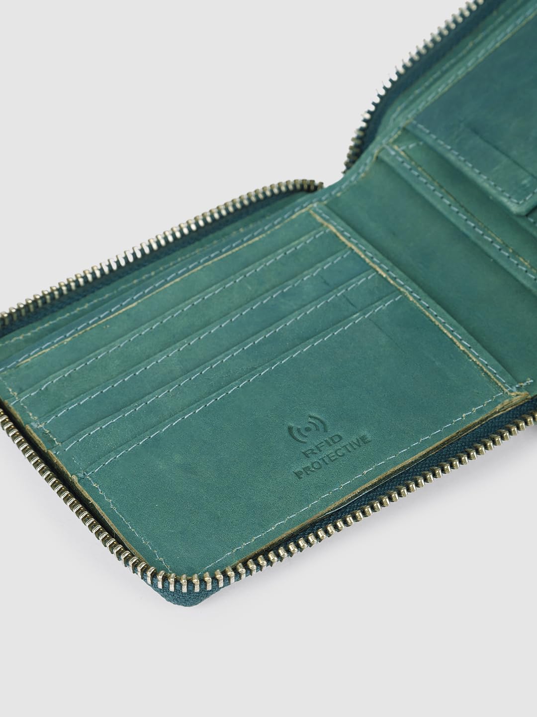 PRIMROSE Leather Zip Around Wallet, Compact Design, Sea Green