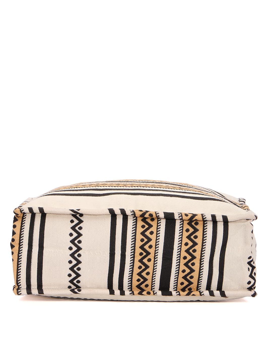 RIMROCK Boho Canvas Tote Bag, Geometric Tribal Pattern, Black White and Tan Stripes