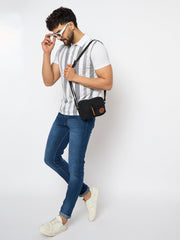 Rimrock Canvas Utility Crossbody Bag with Leather Trim, Black, Multi-Pocket Design