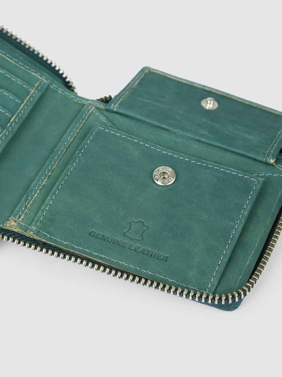 PRIMROSE Leather Zip Around Wallet, Compact Design, Sea Green