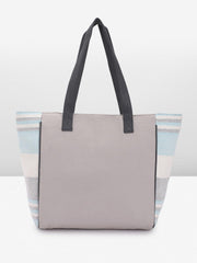 PRIMROSE Striped Canvas Tote Bag with Pearl Tassel Blue and Grey