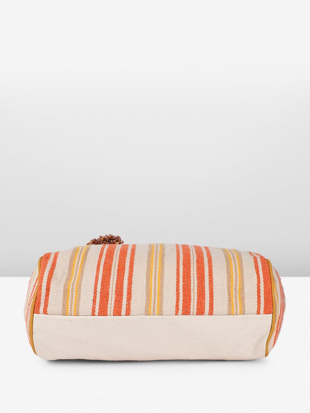PRIMROSE Canvas Tote Bag, Orange and Yellow Striped Pattern, Decorative Tassel
