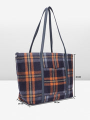 PRIMROSE Plaid Wool Tote Bag for Women Orange and Black