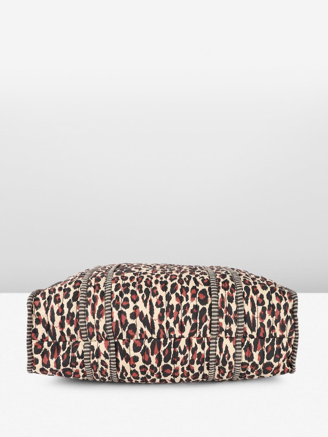 PRIMROSE Large Canvas Tote Bag, Leopard Print Pattern with Striped Trim, Shopping Shoulder Bag