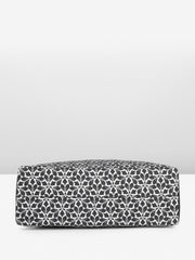PRIMROSE Floral Pattern Tote Bag with Zip Pocket, Black and White Geometric Design, Large Shoulder Straps
