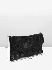PRIMROSE Black Beaded Evening Clutch Bag for Women
