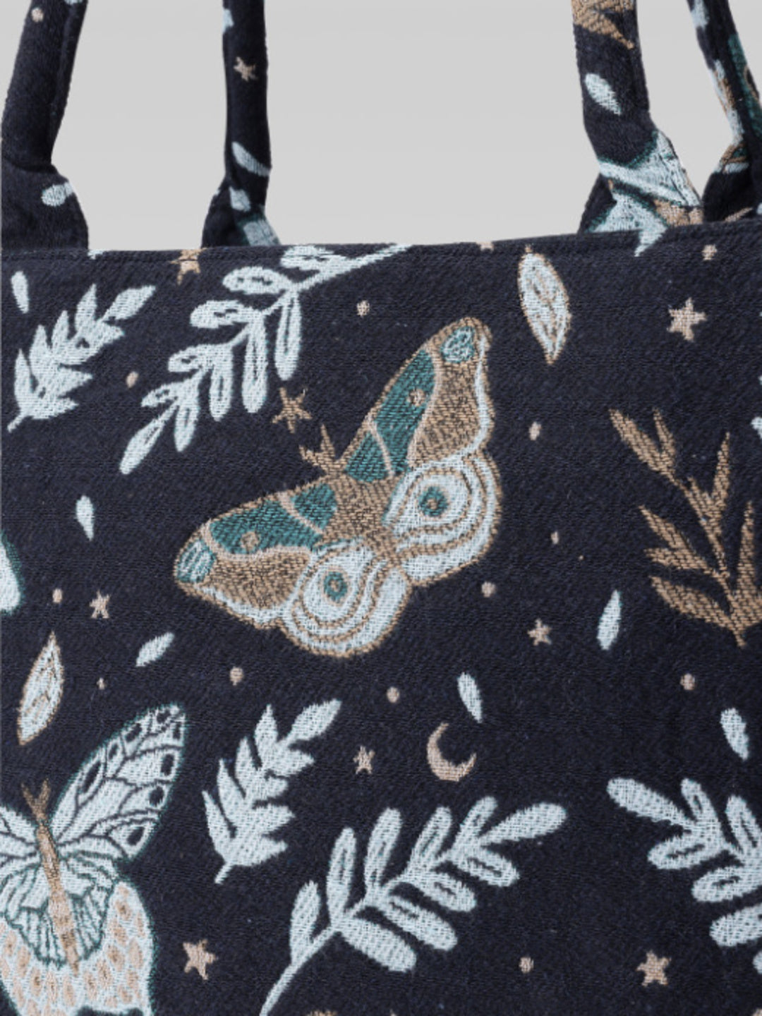 PRIMROSE Tapestry Tote Bag, Moth and Butterfly Print, Celestial Botanical Theme