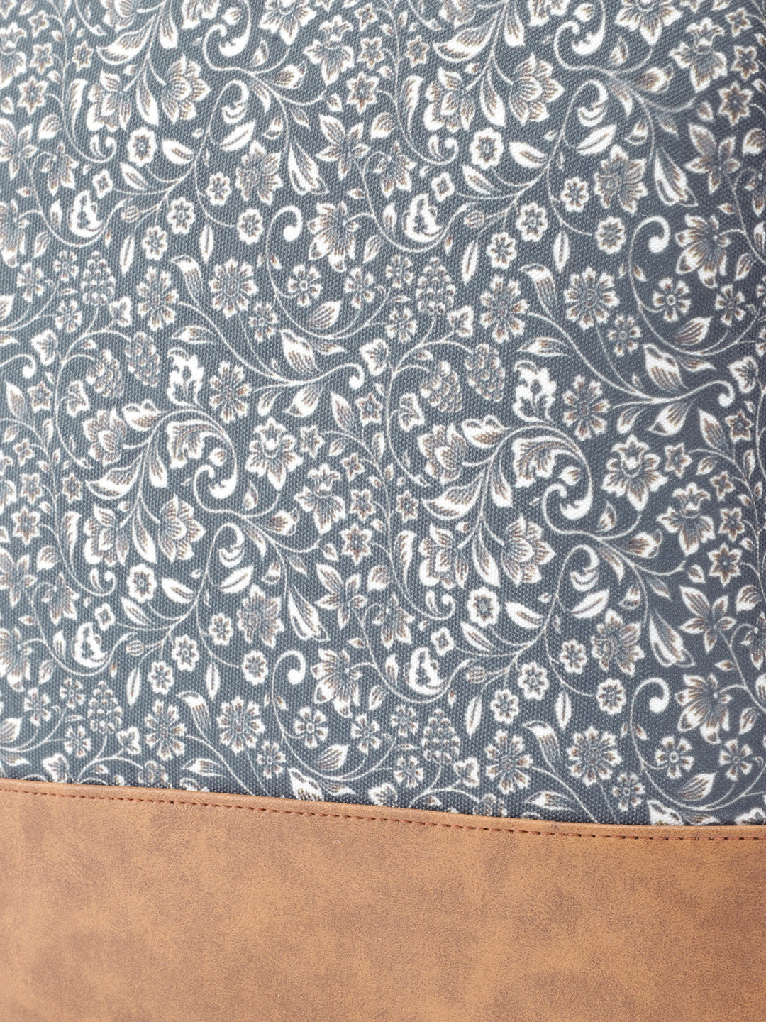 PRIMROSE Floral Print Backpack with Brown Polyvinyl Chloride Base, Grey and Beige Pattern, Casual Travel Bag